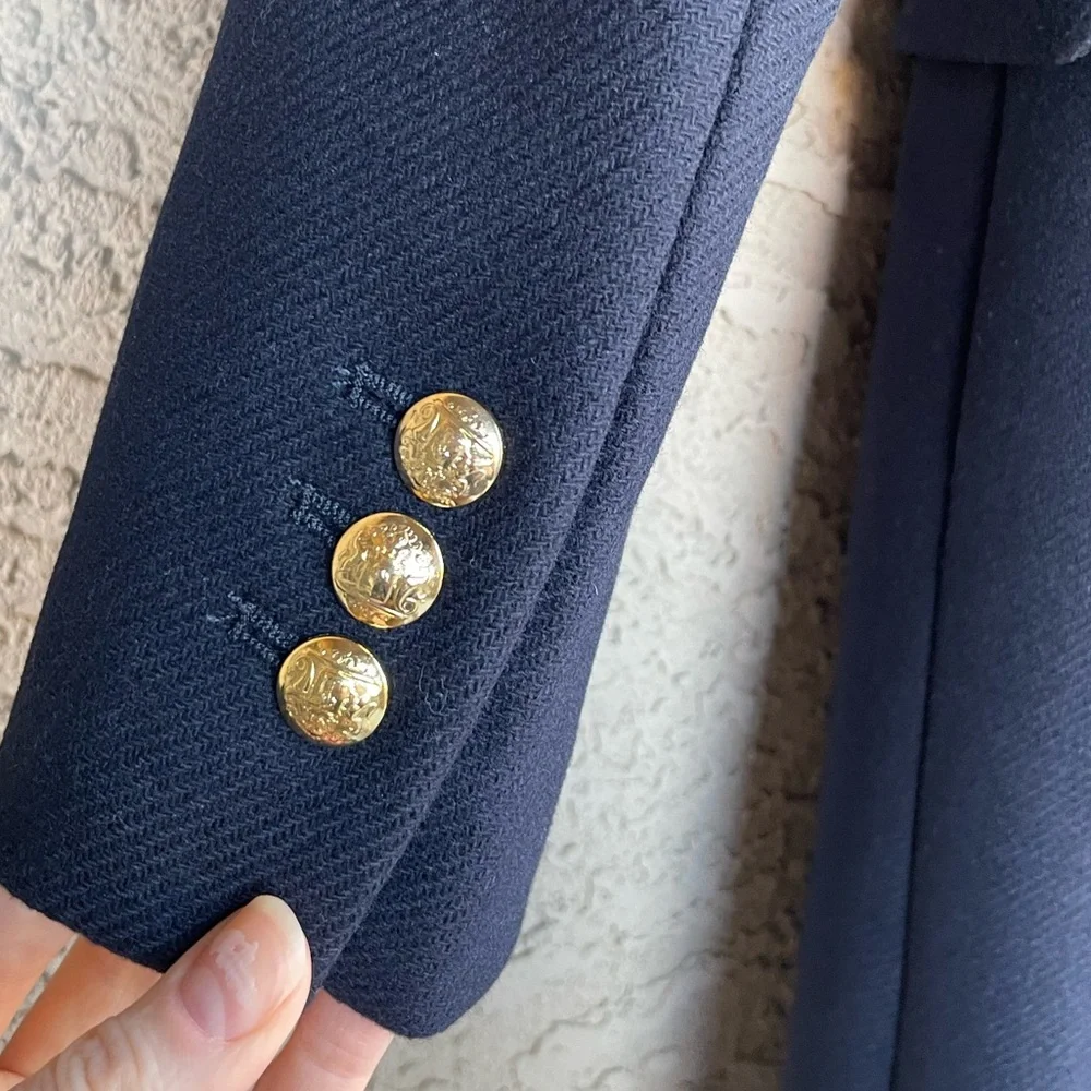 SOLD ZARA NEW MANTECO Italian Wool Navy Double Breasted Classic Preppy Wool Coat - Picture 11 of 16